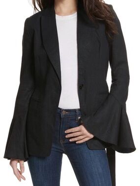 Free People Black Flared Bell Sleeve Linen Blend Blazer M Boho Chic Workwear